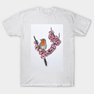 Robin And Peach Blossoms T-Shirt